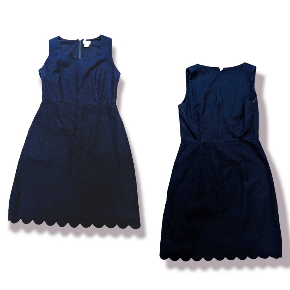 J.Crew Women's Size 4 Navy‎ Cotton Fit and Flare Dress with Scalloped Hem